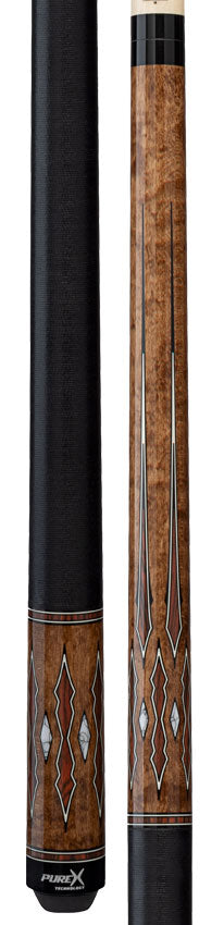 Pure X Coffee Stained Maple with Cocobolo and White Points Graphic Pool Cue with Linen Wrap 4