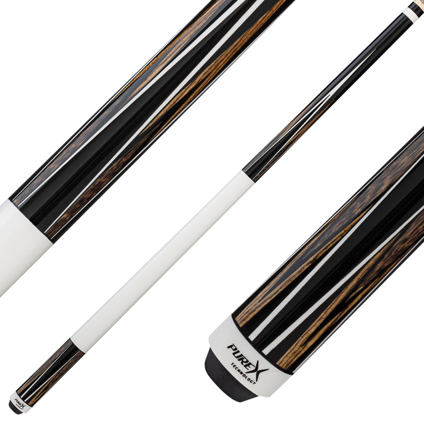 Pure X Midnight Black with Bocote and Black Palm Point Graphic Wrapless Pool Cue