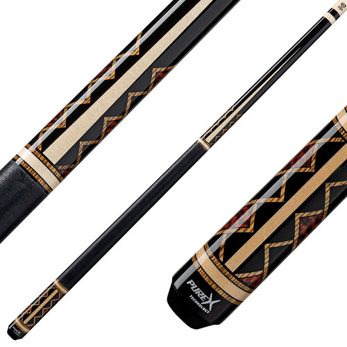 Pure X Midnight Black and Natural Maple with Bocote and Thuya Burl Graphic Pool Cue with Linen Wrap 1