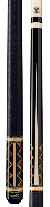 Pure X Midnight Black and Natural Maple with Bocote and Thuya Burl Graphic Pool Cue with Linen Wrap