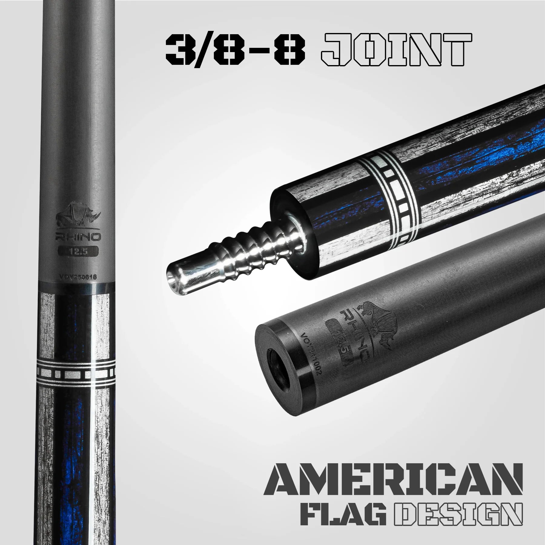 Rhino RCVOYALLSTAR Voyager Series All Star Carbon Pool Stick - No Wrap with 12.5mm Carbon Shaft