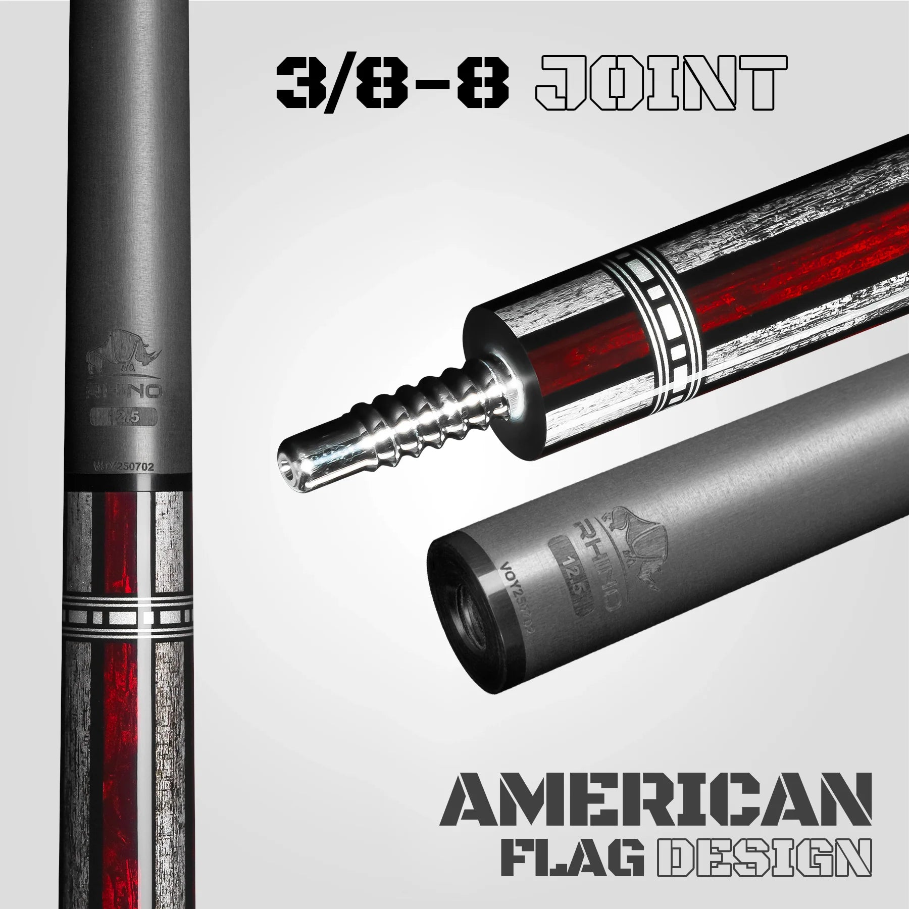 Rhino RCVOYUSA Voyager Series Carbon Pool Stick - No Wrap USA Flag with 12.5mm Carbon Shaft