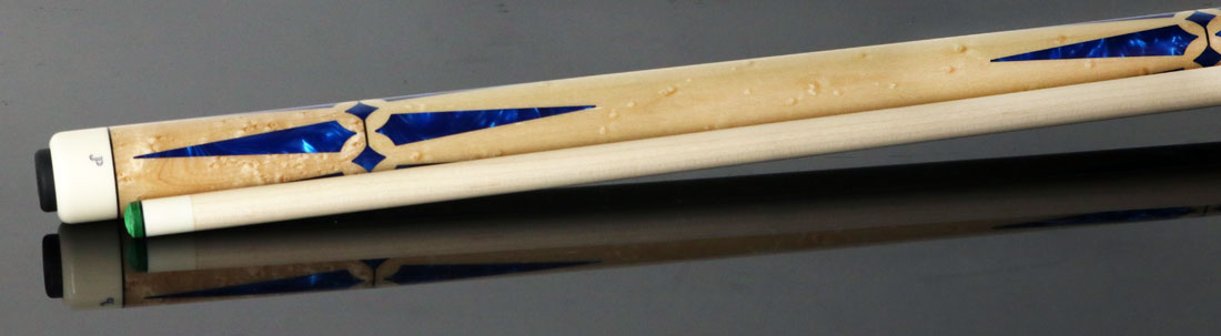 J Pechauer JP15T JP T Series No Wrap Pool Cue - Figured Maple with Blue Pearl Inlays