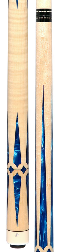 J Pechauer JP15T JP T Series No Wrap Pool Cue - Figured Maple with Blue Pearl Inlays