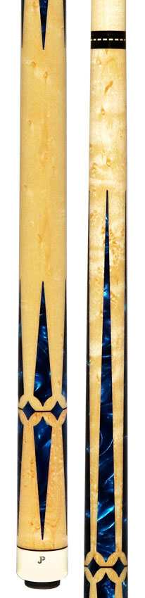 J Pechauer JP15T JP T Series No Wrap Pool Cue - Figured Maple with Blue Pearl Inlays