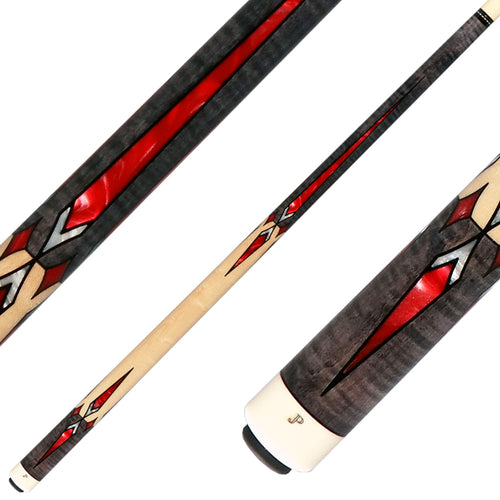 J Pechauer JP18T JP T Series No Wrap Pool Cue - Smoke-Stained Maple with Sim Ebony Framed Red Pearl Points 1