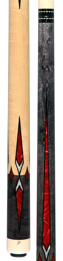 J Pechauer JP18T JP T Series Smoke-Stained Maple with Sim Ebony Framed Red Pearl Points No Wrap Pool Cue