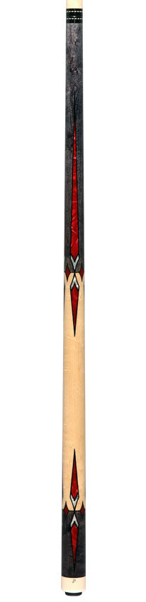 J Pechauer JP18T JP T Series Smoke-Stained Maple with Sim Ebony Framed Red Pearl Points No Wrap Pool Cue