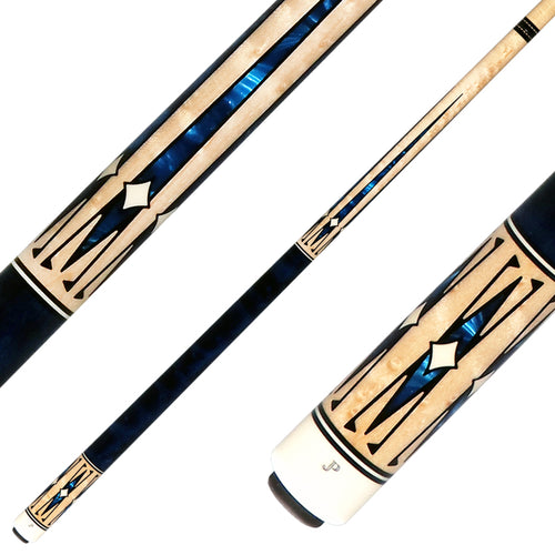 J Pechauer JP20T JP T Series No Wrap Pool Cue - No-Stained Maple with Sim. Ebony Framed Blue Pearl Points 1