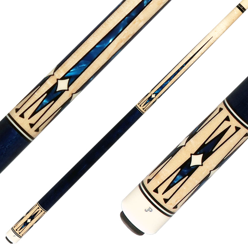 J Pechauer JP20T JP T Series No Wrap Pool Cue - No-Stained Maple with Sim. Ebony Framed Blue Pearl Points