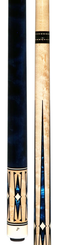 J Pechauer JP20T JP T Series No Wrap Pool Cue - No-Stained Maple with Sim. Ebony Framed Blue Pearl Points