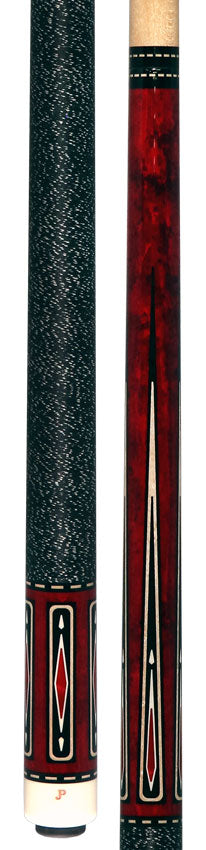 J Pechauer JP21T JP T Series Pool Cue - Wine-Stained Maple with Sim. Ebony Points and Red Pearl Inlays with Irish Linen Wrap