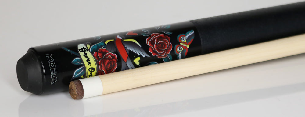 Koda KDV20 Pool Cue - Black with Eightball Rose Graphic