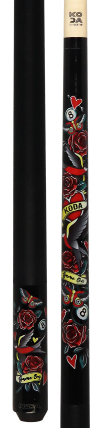 Koda KDV20 Pool Cue - Black with Eightball Rose Graphic