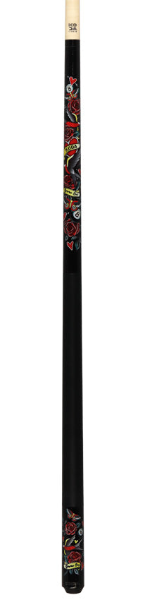 Koda KDV20 Pool Cue - Black with Eightball Rose Graphic