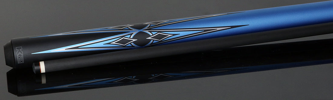 K2 Matte Metallic Blue with Silver and Black Graphic Pool Cue with 11.75mm RK Carbon Fiber Shaft Shaft