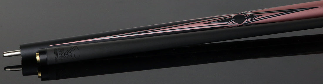 K2 Matte Metallic Pink with Black and Silver No Wrap Pool Cue with 12.65mm RK Carbon Fiber Shaft