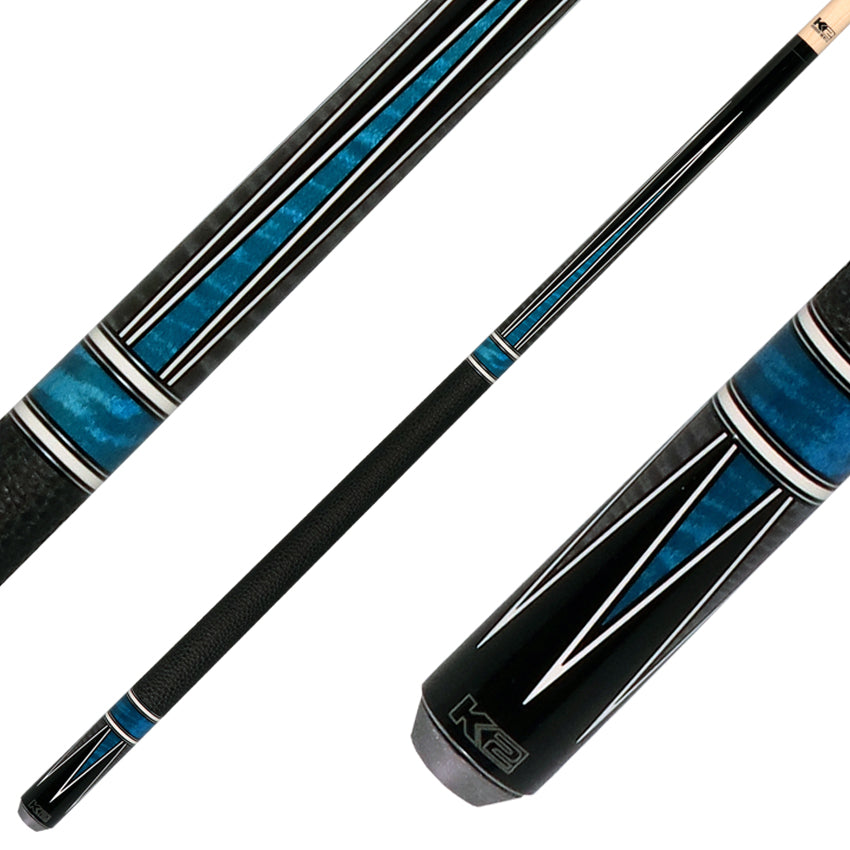 K2 Pool Cue - Black/Grey/Blue 4 Point Graphic with 12.50mm LD Shaft
