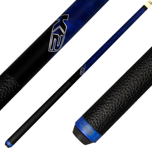 K2 KLCBL Pool Cue with Leather Wrap - Matte Blue-Stained Maple with 11.75mm LD Shaft 1