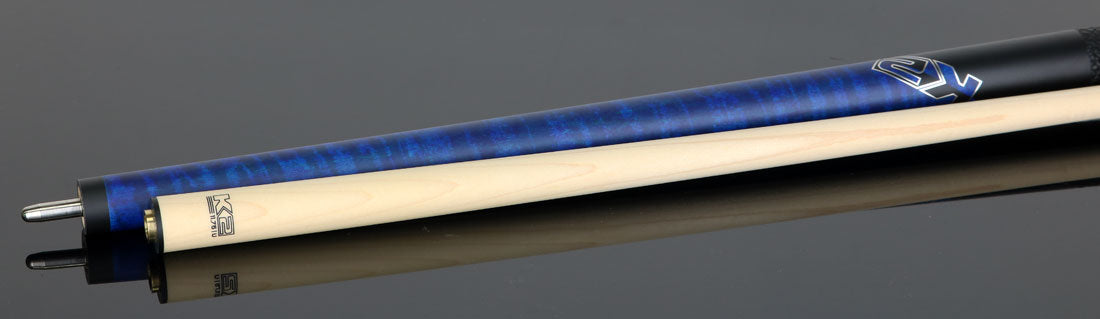 K2 KLCBL Pool Cue with Leather Wrap - Matte Blue-Stained Maple with 11.75mm LD Shaft