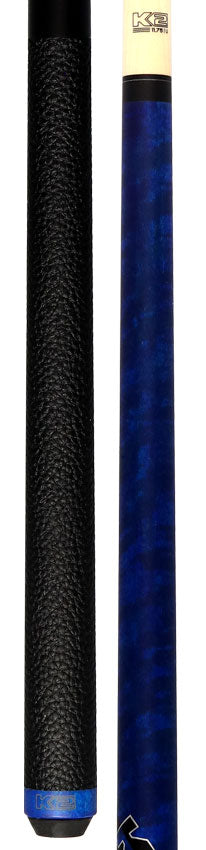 K2 KLCBL Pool Cue with Leather Wrap - Matte Blue-Stained Maple with 11.75mm LD Shaft