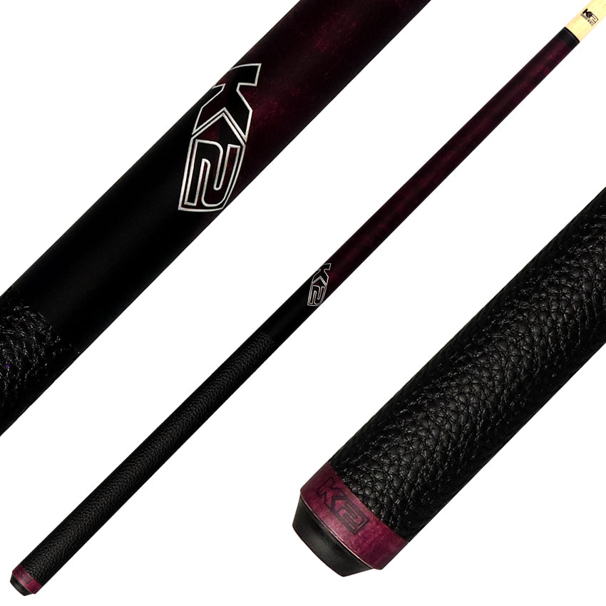K2 KLCPL Pool Cue with Leather Wrap - Matte Purple-Stained Maple with 12.50mm LD Shaft