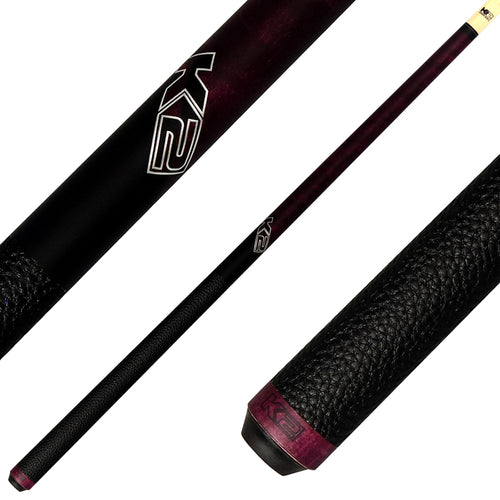 K2 KLCPL Pool Cue with Leather Wrap - Matte Purple-Stained Maple with 12.50mm LD Shaft 1