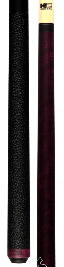 K2 KLCPL Pool Cue with Leather Wrap - Matte Purple-Stained Maple with 12.50mm LD Shaft