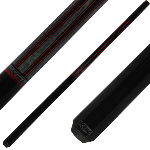 K2 KLLE2N No Wrap Graphic Pool Cue - Black with Gray/Red Points Graphic with 12.50mm LD Shaft 1