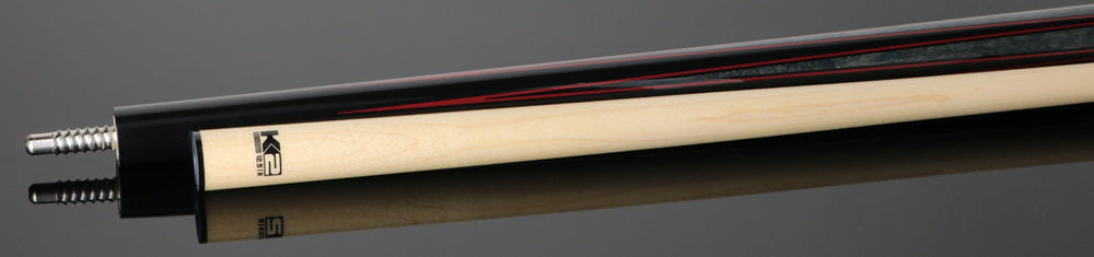 K2 KLLE2N No Wrap Graphic Pool Cue - Black with Gray/Red Points Graphic with 12.50mm LD Shaft