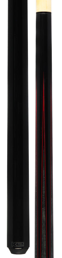 K2 KLLE2N No Wrap Graphic Pool Cue - Black with Gray/Red Points Graphic with 12.50mm LD Shaft