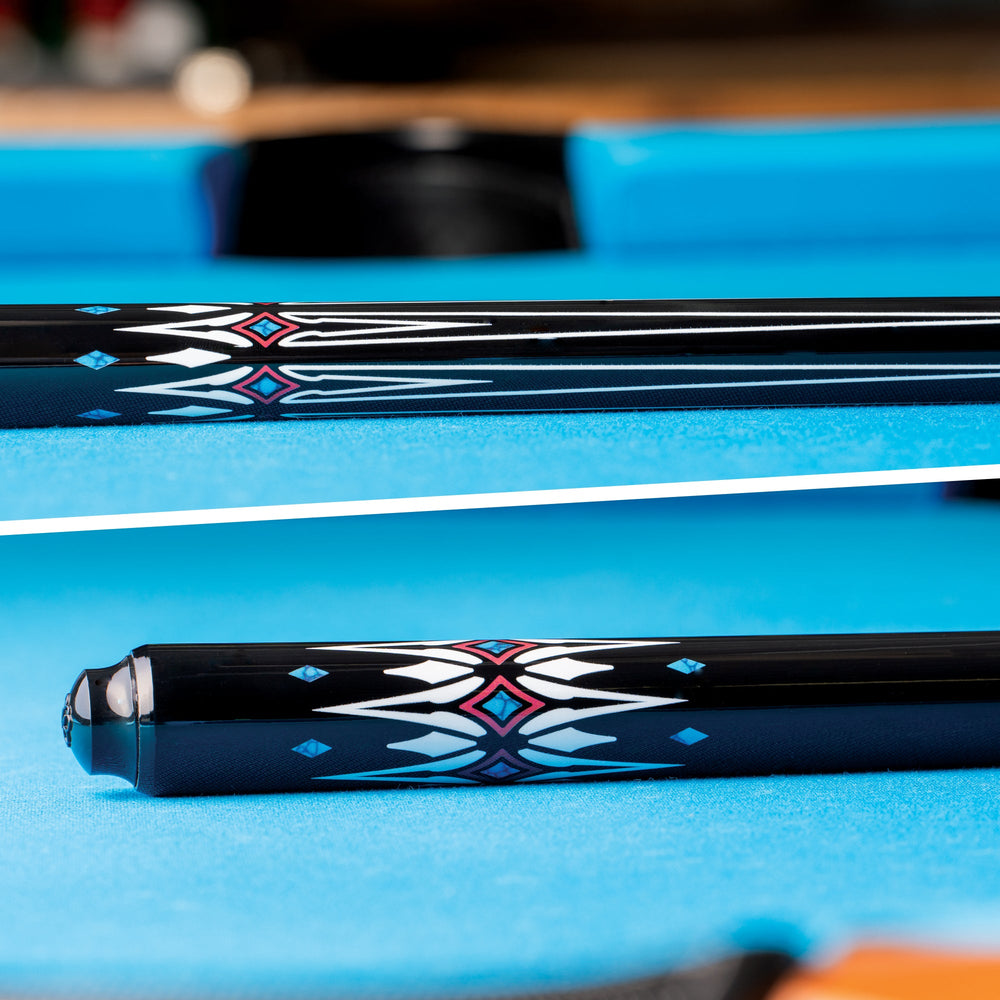Lucky L78 No Wrap Play Cue - Black with Blue and White Graphic