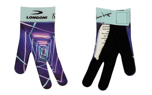 Longoni Left Hand Billiard Glove - Blue Neon Prisms 2