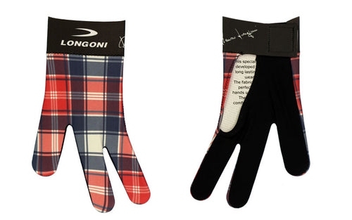 Longoni Left Hand Billiard Glove - Blue/Red Checkered 2