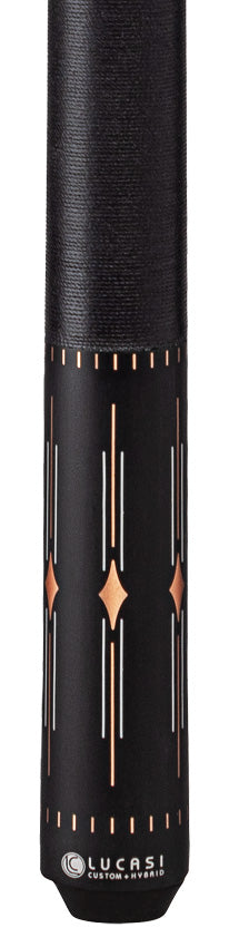 Lucasi Hybrid LHF72 Pool Cue with Black Linen Wrap - Matte Charcoal Birdseye with White/Rose Gold Inlays