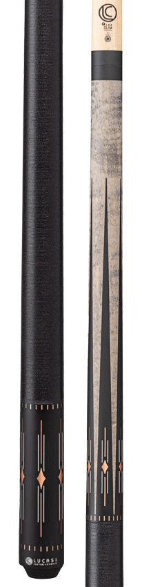 Lucasi Hybrid LHF72 Pool Cue with Black Linen Wrap - Matte Charcoal Birdseye with White/Rose Gold Inlays