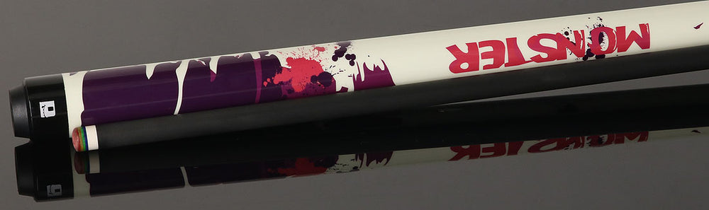 Little Monster LMNBGF No Wrap Play Cue with Carbon Fiber Shaft - White with Red and Purple Graffiti Graphic