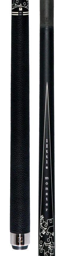 Little Monster Matte Black with 2 White Points Graphics Play Cue with Leather Wrap and Carbon Fiber Shaft 3