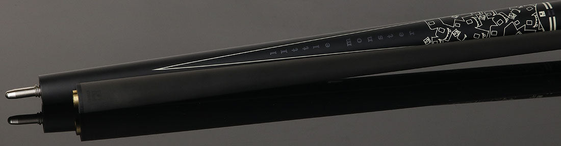 Little Monster LMPQ2SW No Wrap Play Cue with Carbon Fiber Shaft - Matte Black with 2 White Points Graphics