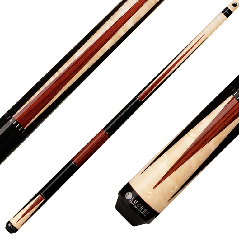 Lucasi Zero Flexpoint Natural Birdseye Maple with 6 Midnight Black Points and Rengas/Black Wrapless Handle Pool Cue - LZC41
