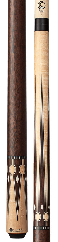 Lucasi Custom LZC56 Wrapless Cue Pool - Matte Birdseye Maple and Black Palm/Imitation Bone