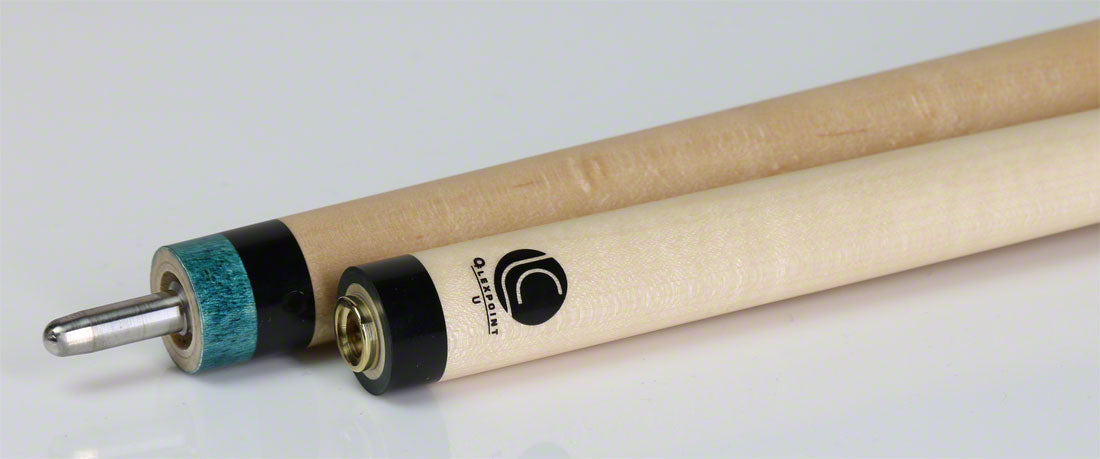 Lucasi Zero Flexpoint Natural Birdseye Maple with 4 Aquamarine Inlays and Teal Stained Birdseye Maple Wrapless Pool Cue - LZC59