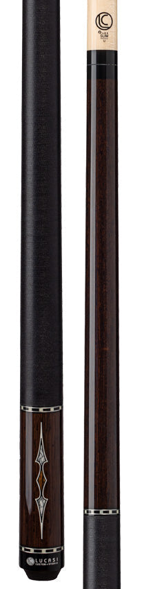 Lucasi Custom LZC61 Pool Cue with Black Linen Wrap - Black Palm & Bocote/White Recon 3