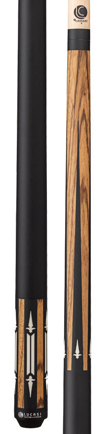 Lucasi Custom LZC62 Wrapless Pool Cue - Matte Zebrawood, Black, and White Inlays