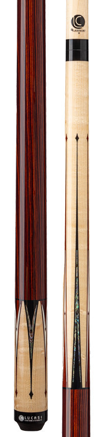 Lucasi Custom LZC63 Wrapless Pool Cue - Natural Birdseye Maple with Black / White and Mother of Pearl Inlays