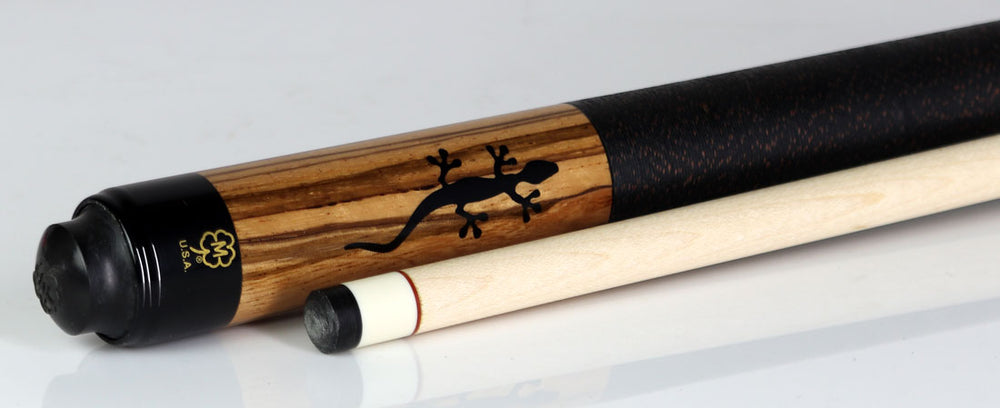 McDermott M54A Classic Series Pool Cue - Zebrawood with Black Urethane Gecko Inays and Irish Linen Wrap
