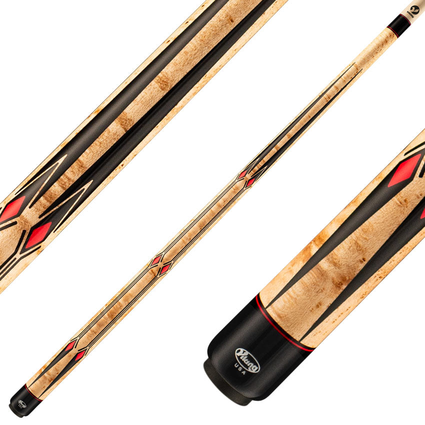 Viking MT0304 Motore Series Play Cue - Khaki-Stained Birdseye Maple with 65 Black and Red Inlays