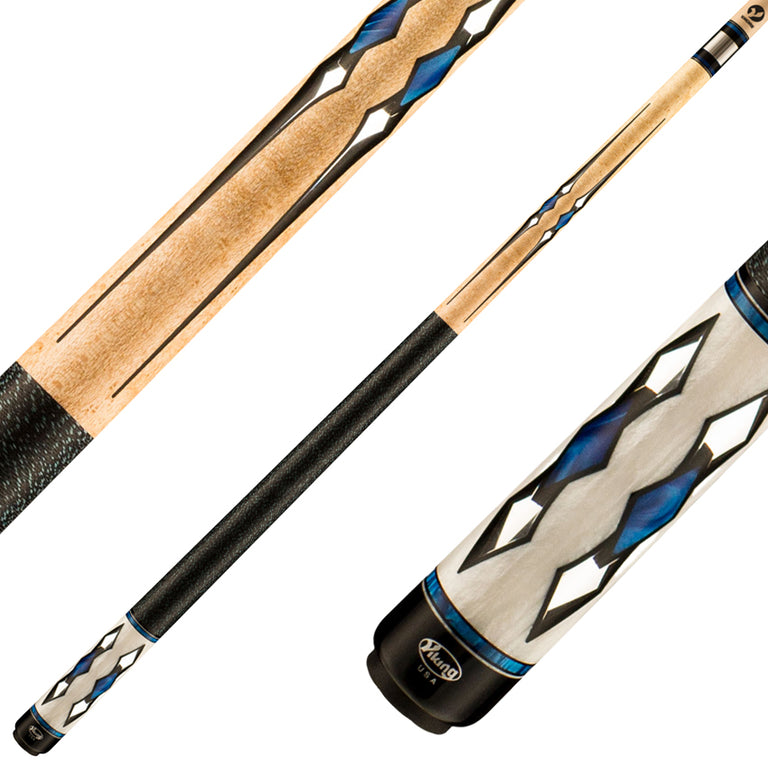 Viking MT0404 Motore Series Play Cue - Khaki-Stained Birdseye Maple with 48 Mirror, Black, and Blue Premium Pearl