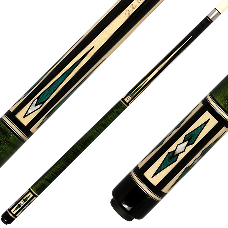 J Pechauer P11N Pro Series Pool Cue - Ebony and Green Stain with Malachite Inlays