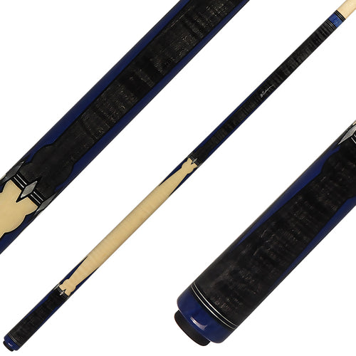 J Pechauer P12R Pro Series Pool Cue - Carbon Stain with Blue Juma and Pearl Inlays 1